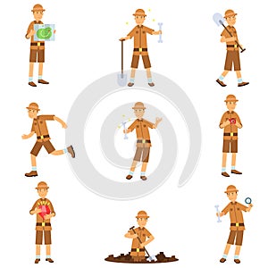 Set of archaeologist character actions