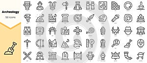 Set of archeology Icons. Simple line art style icons pack. Vector illustration