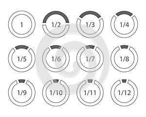 Set of arithmetic fractions segmented ring design element template