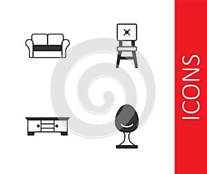 Set Armchair, Sofa, TV table stand and Chair icon. Vector