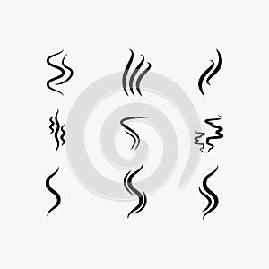Set of Aroma icon vector. Smoke from cigarettes