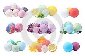 Set with aromatic bath bombs on white