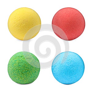 Set with aromatic bath bombs on white background