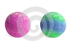 Set of aromatic bath bombs on a white background. aromatic bath balls of different colors.