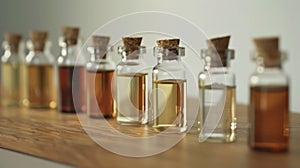 A set of aromatic essential oils in small glass bottles showcasing the use of natural remedies for health and wellness