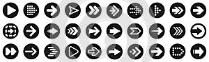 Set arrow button icons. Collection different arrows sign. Set different cursor arrow direction symbols in circle flat style
