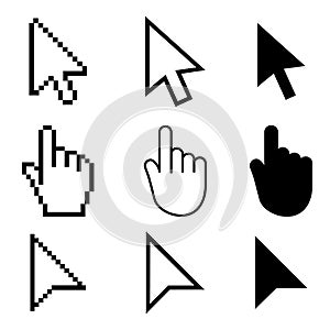 set of arrow cursor and hand cursor icons