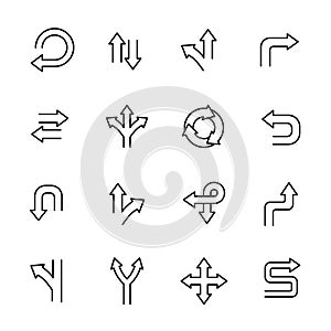 Set of arrow icons in modern thin line style.