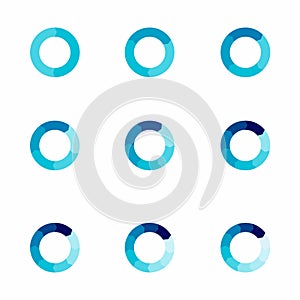 Set of arrow pie charts. Financial analysis data 2,3,4,5,6,7,8,9,10 sections elements for business presentation, Vector