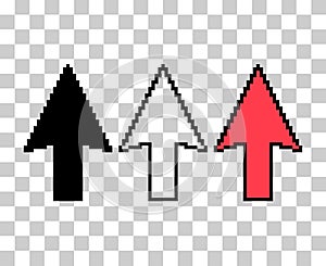 Set of Arrow pixel icon, web cursor click mouse symbol, computer pointer vector illustration