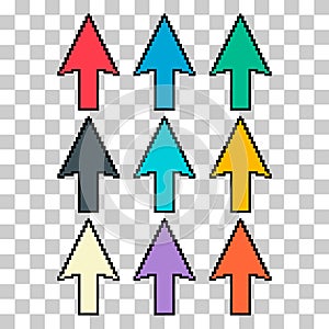 Set of Arrow pixel icon, web cursor click mouse symbol, computer pointer vector illustration