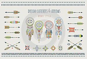 Set of arrows, dream catchers, Indian elements.