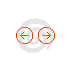 Set of arrows. red left and right rounded arrows in red circle icons. Isolated on white