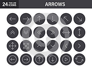 Set of 24 Arrows web icons in line style. Arrow, arrows. Vector illustration