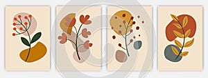 Set of art Abstract colored social media covers, flowers, autumn leaves and plants.