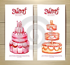 Set of art cake or dessert banners.