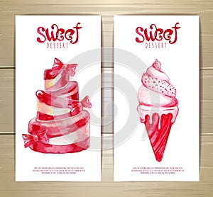 Set of art cake or dessert banners and labels design