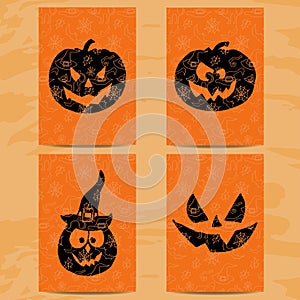 Set of art cards for Happy Halloween.Design template for flyers