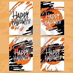 Set of art cards for Happy Halloween.Design template for flyers