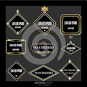 Set of Art Deco / Art Nuvo labels and frames and objects golden black