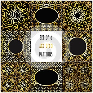 Set of 8 art deco floral borders and seamless patterns.