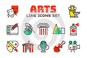 Set of art icons in flat design camera picture brush palette entertainment symbols and artist ink graphic color