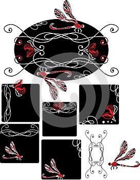 Set of Art Nouveau style dragonfly