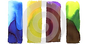 Set of art painted abstract backgrounds, gradient rectangles, blue, yellow, green, violet. Multicolor design, banner