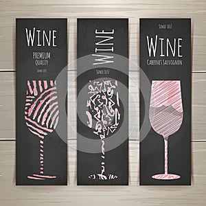 Set of art wine glass banners and labels