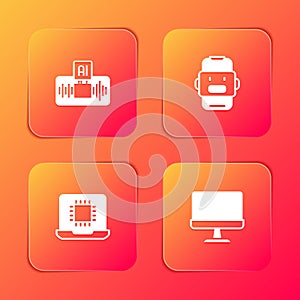 Set Artificial intelligence AI, Chat bot, Processor CPU and Computer monitor icon. Vector