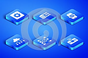 Set Artificial intelligence AI, Computer api interface, Neural network, Network cloud connection, Binary code and icon