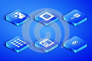 Set Artificial intelligence AI, Neural network, Computer api interface, Server, Data and Binary code icon. Vector