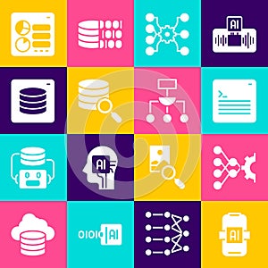 Set Artificial intelligence AI, Neural network, Web developer programming code, Server, Server, Data, Computer api