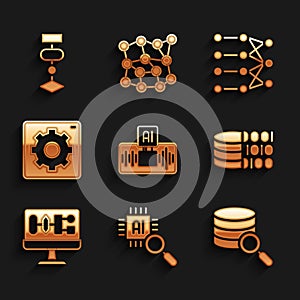 Set Artificial intelligence AI, Processor CPU, Server, Binary code, Algorithm, Computer api interface, Neural network