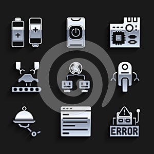Set Artificial intelligence, Computer api interface, Error robot, Robot, Waiter, Robotic arm on factory, Motherboard