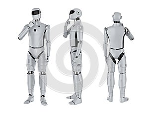 Set of artificial intelligence cyborgs or robots think