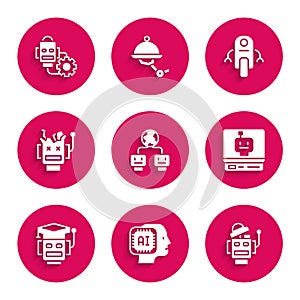 Set Artificial intelligence, Humanoid robot, Robot, Broken, and setting icon. Vector