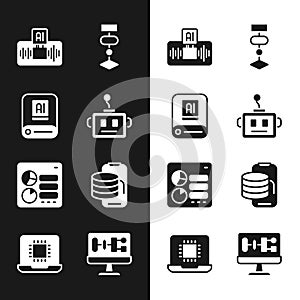 Set Artificial intelligence robot, AI, Algorithm, Computer api interface, Cloud technology data transfer, and Processor