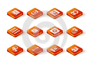 Set Artificial intelligence robot, Algorithm, Neural network, Processor CPU, AI, Computer api interface, Chat and icon