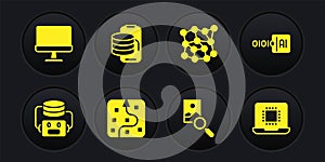 Set Artificial intelligence robot, Binary code, Neural network, Photo retouching, Cloud technology data transfer
