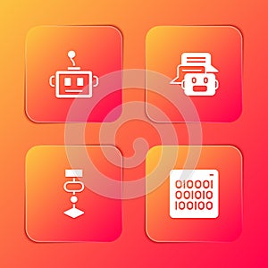 Set Artificial intelligence robot, Chat, Algorithm and Binary code icon. Vector
