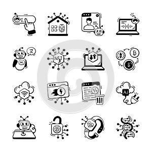 Set of Artificial Intelligence and Technology Hand Drawn icons