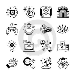 Set of Artificial Intelligence and Technology Hand Drawn icons