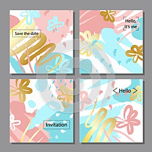 Set of artistic colorful universal cards. Wedding, anniversary, birthday, holiday, party.