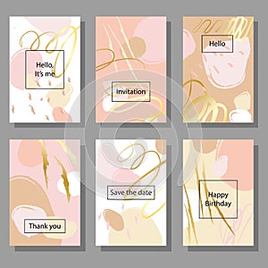 Set of artistic colorful universal cards. Wedding, anniversary, birthday, holiday, party.