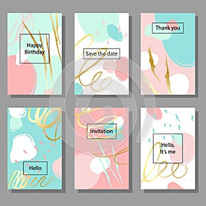 Set of artistic colorful universal cards. Wedding, anniversary, birthday, holiday, party.