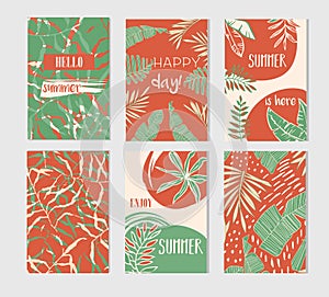 Set of artistic creative summer cards.