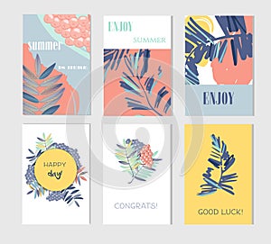 Set of artistic creative summer cards.