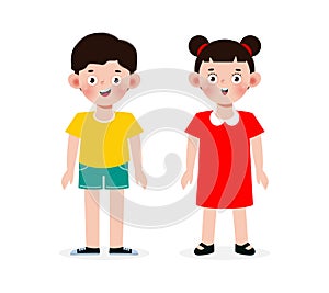Set of Asian children Standing isolated on white backgroun, happy kids Vector Illustration flat styles