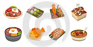 Set of asian food, flat design vector illustration